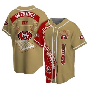 San Francisco 49ers Symbol Fire Rugby Ball Red Brown Baseball Jersey