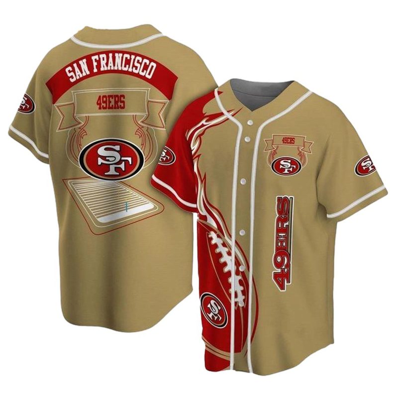 San Francisco 49Ers Symbol Fire Rugby Ball Red Brown Baseball Jersey 1