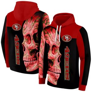 San Francisco 49ers Tattoo Skull Motif Red Black AOP Hoodie