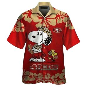 San Francisco 49ers Tropical And Cute Snoopy Woodstock Hawaiian Shirt
