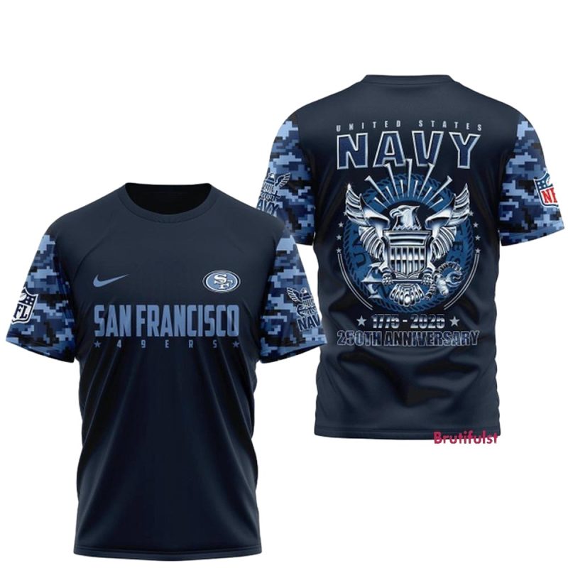 San Francisco 49Ers Us Navy 250Th Anniversary Aop T Shirt 1