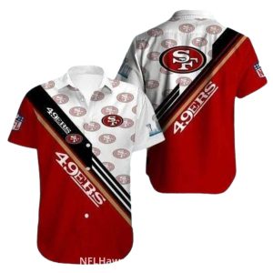 San Francisco 49ers White And Red Stripes Multi Logo Hawaiian Shirt