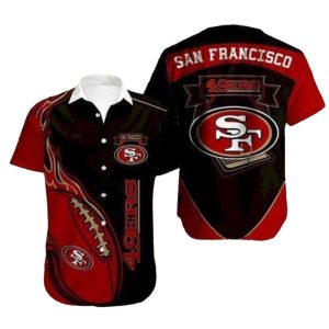 San Francisco 49ers With Football Flame Design Hawaiian Shirt