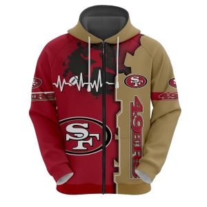 San Francisco 49ers graphic heart ECG line AOP Hoodie
