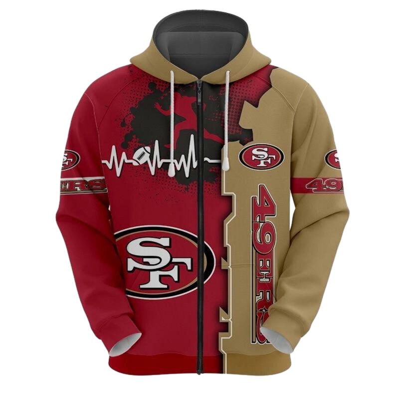 San Francisco 49Ers Graphic Heart Ecg Line Aop Hoodie 1