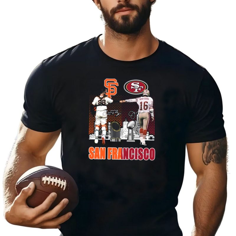 San Francisco Giants 49Ers Buster Posey Joe Montana Championship Trophies T Shirt T Shirt 1