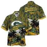 Sandy Shoreline Green Bay Packers Palms Sunset Hawaiian Shirt