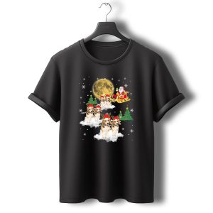 Santa Sleigh With Beagles In Christmas Hats Under Moon And Stars T-Shirt