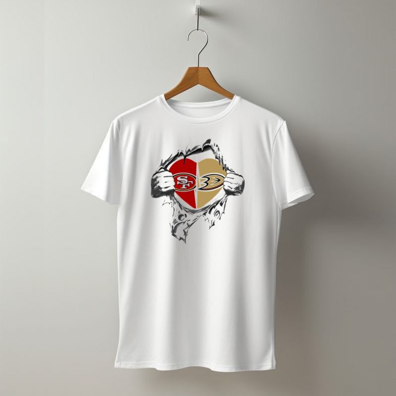 Sf 49Ers Anaheim Ducks Heart Logo Tear T Shirt T Shirt 1