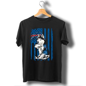 Siberian Husky Mom Buffalo Bills Blue Stars American Flag T-Shirt