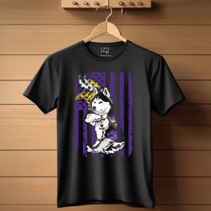 Siberian Husky Vikings Fan Mom Love With Purple Flag And Helmet T Shirt
