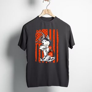 Siberian Husky with Football Helmet and Orange Flag Cleveland Browns T-Shirt