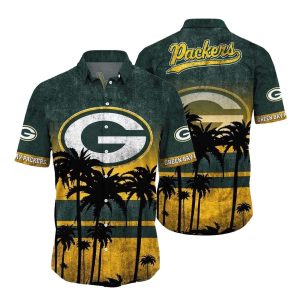 Silhouette Palm Green Bay Packers Sunset Vibes Hawaiian Shirt