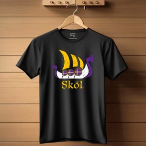 Skol Nordic Scandinavian Vikings Boat With Purple And Yellow Dragon Head T Shirt
