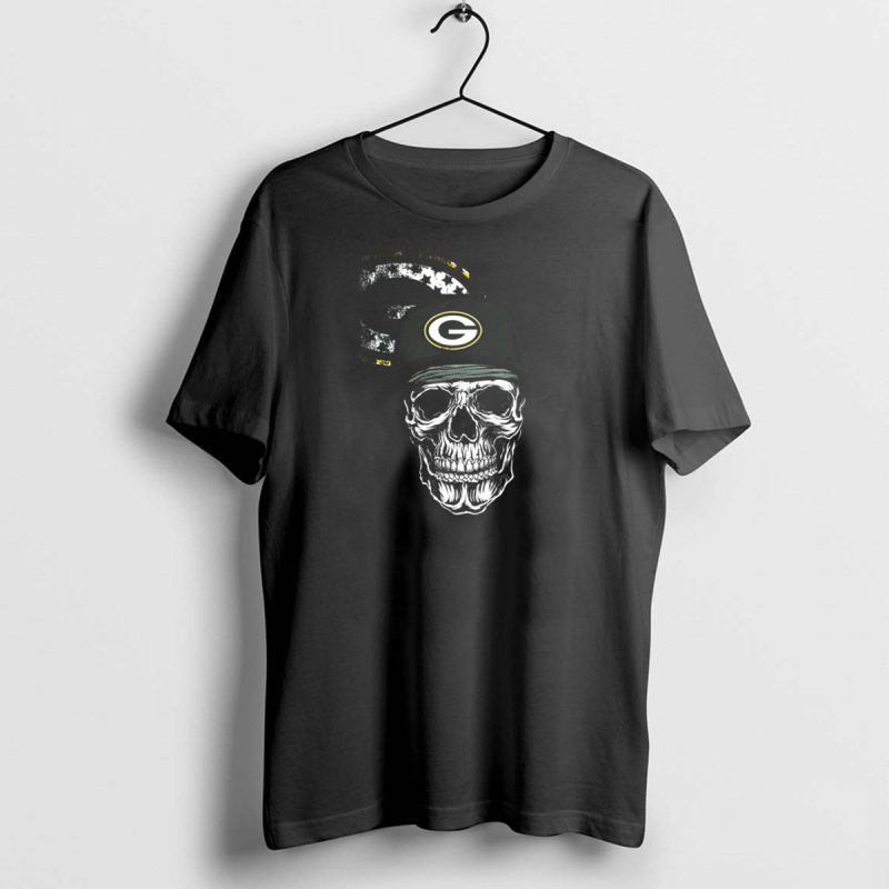 Skull Green Bay Packers Hat With American Flag Background T Shirt 1 1 T Shirt 1 1