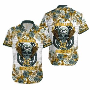 Skull Green Bay Packers Rock N Roll Hawaiian Shirt