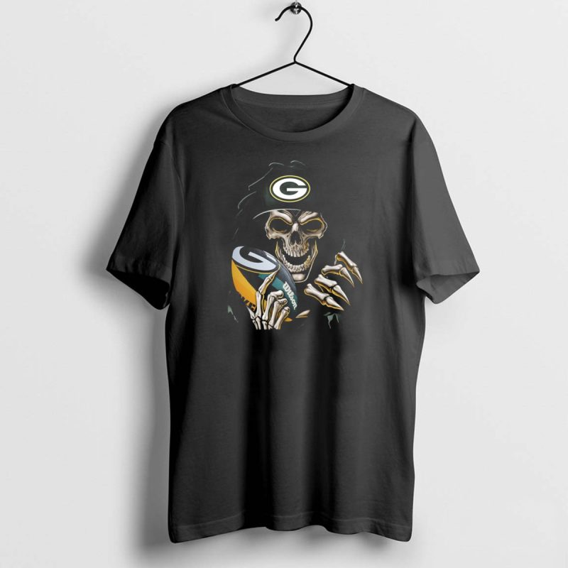 Skull Holding Wilson Football Green Bay Packers T Shirt 1 1 T Shirt 1 1