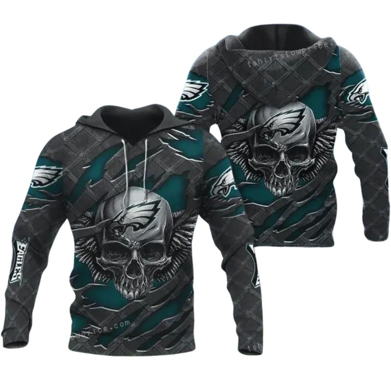 Skull Philadelphia Eagles 3D Hoodie Cheap Gifts For Fans 1
