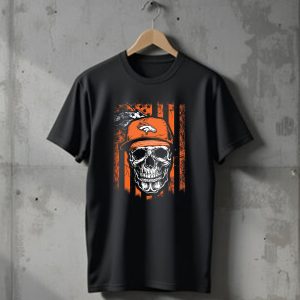 Skull V1 Denver Broncos Flag Style Football Skull Cap T-Shirt