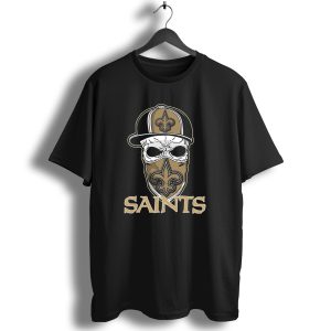 Skull Wearing Fleur De Lis Cap Mask New Orleans Saints T Shirt