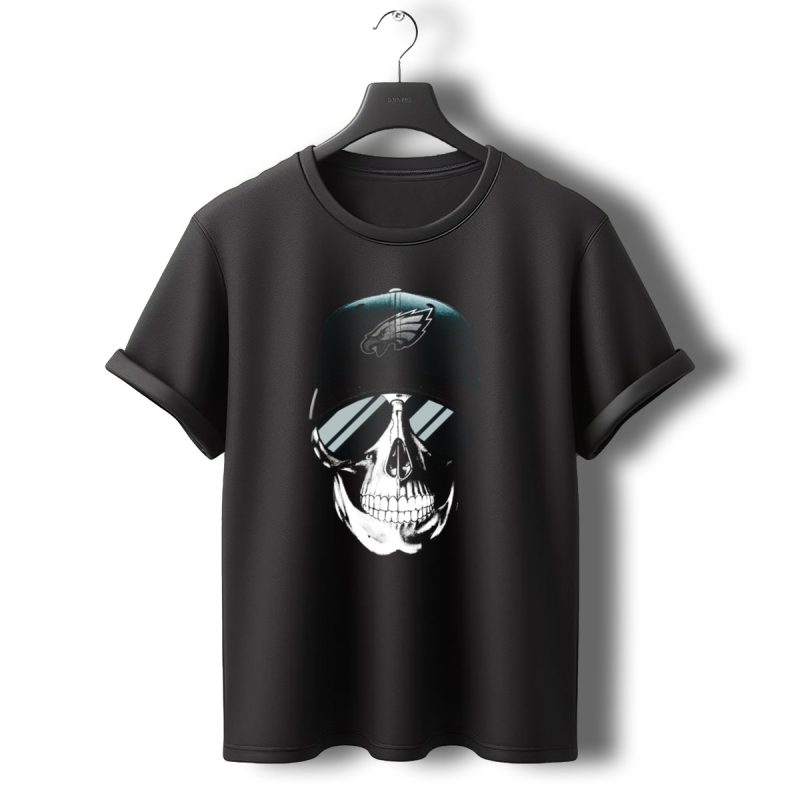Skull Wearing Philadelphia Eagles Logo Hat And Sunglasses T Shirt T Shirt 0 1
