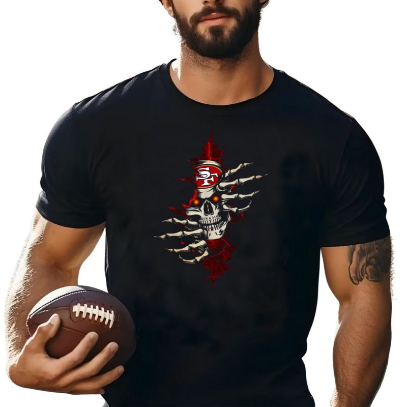 Skull With 49Ers Logo And Skeleton Hands T Shirt T Shirt 1