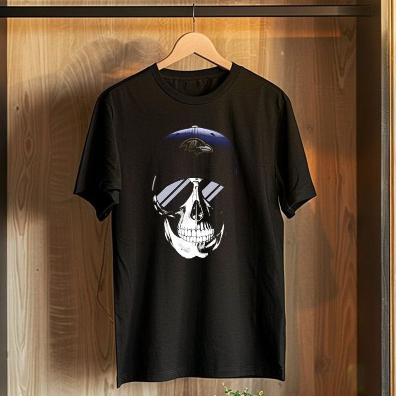 Skull With Baltimore Ravens Cap And Sunglasses T Shirt 1 T Shirt 1