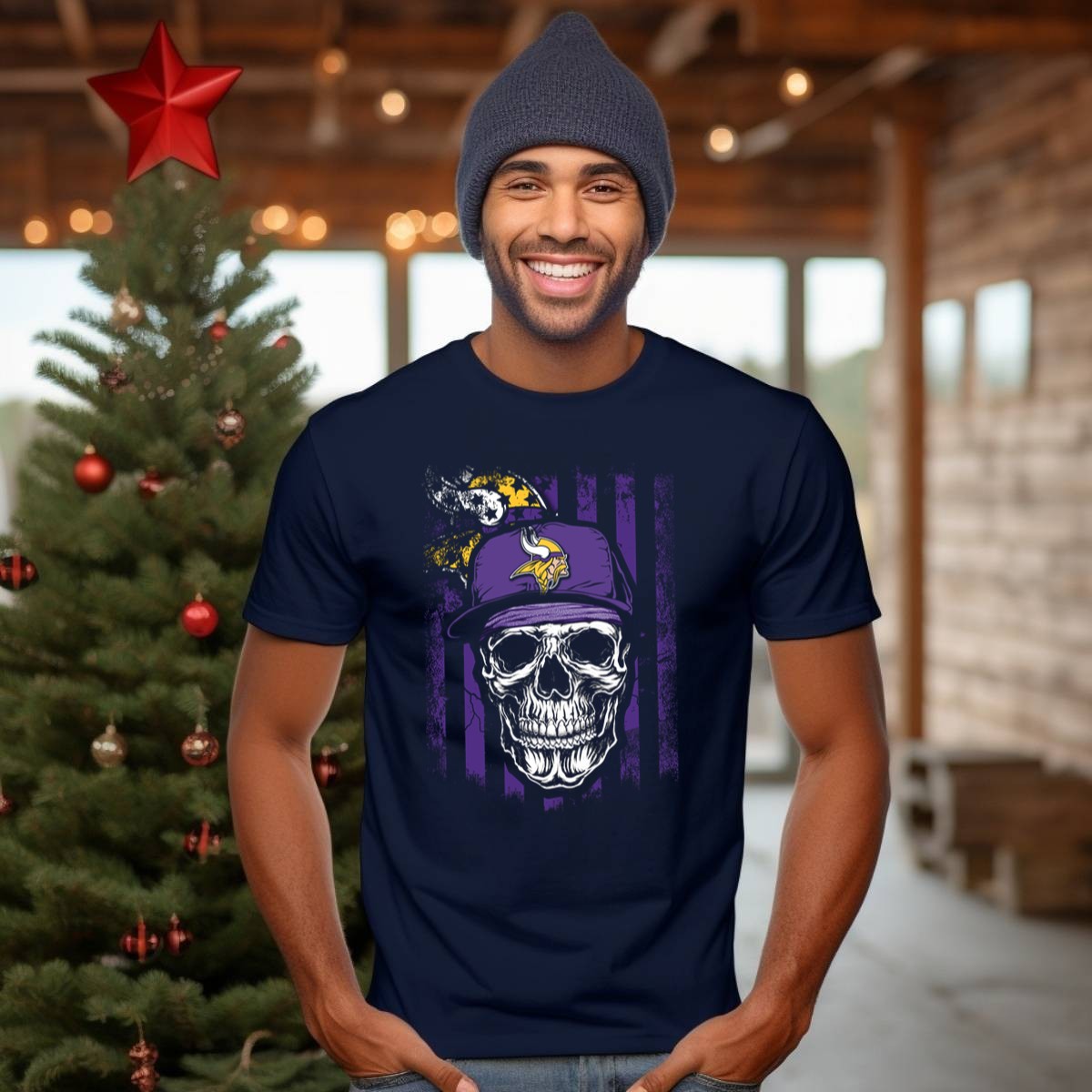 Skull-With-Minnesota-Vikings-Hat-And-Viking-Logo-On-Purple-And-Black-Stripes-T-Shirt-1_t-shirt-3_4