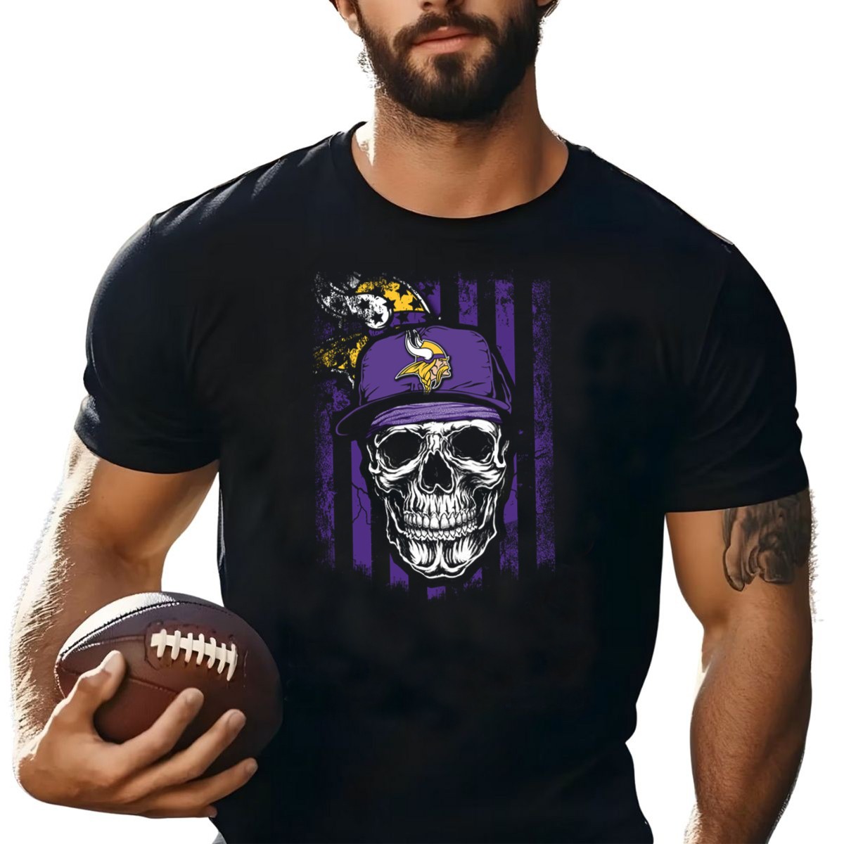 Skull-With-Minnesota-Vikings-Hat-And-Viking-Logo-On-Purple-And-Black-Stripes-T-Shirt-1_t-shirt-4_5