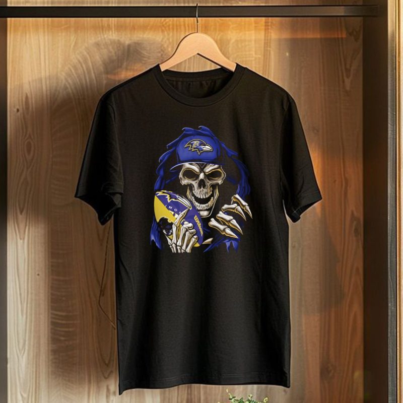 Skullbong Baltimore Ravens Skeleton Holding Football T Shirt 1 T Shirt 1