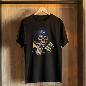 Skullbong Baltimore Ravens Skeleton With Football And Cap T-Shirt