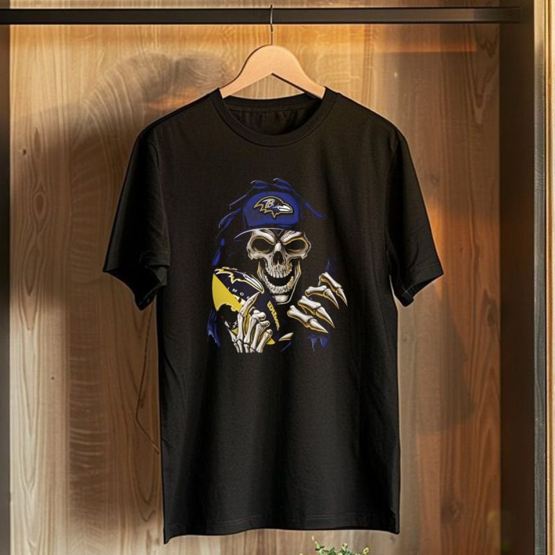 Skullbong Baltimore Ravens Skeleton With Football And Cap T Shirt 1 T Shirt 1