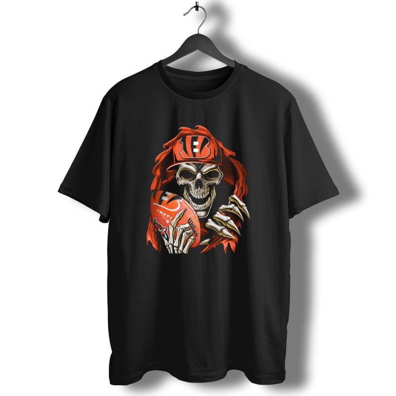 Skullbong Cincinnati Bengals Skeleton Holding Football T Shirt 1 T Shirt 1