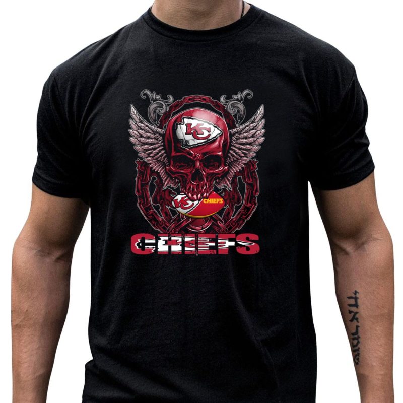 Skullfb Kansas City Chiefs Red Skull With Logo And Wings T Shirt T Shirt 1 1