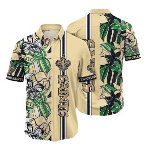 Sleek Botanical Stripe New Orleans Saints Tropical Hawaiian Shirt