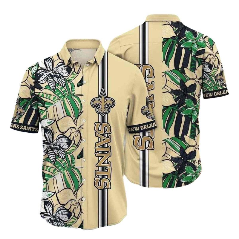 Sleek Botanical Stripe New Orleans Saints Tropical Hawaiian Shirt 1