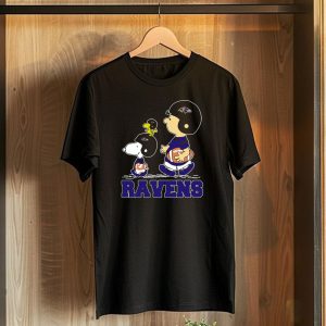 Snoopy And Friends With Baltimore Ravens Football Helmets And Jerseys T-Shirt