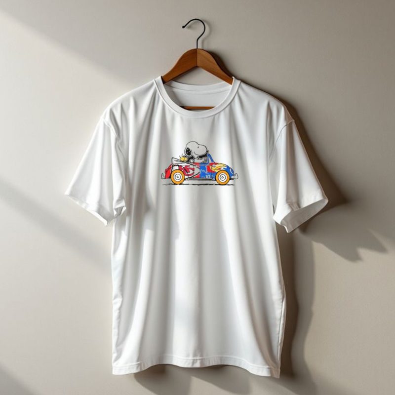 Snoopy And Woodstock Driving Kansas City Chiefs And Kansas Jayhawks Car T Shirt T Shirt 1 1