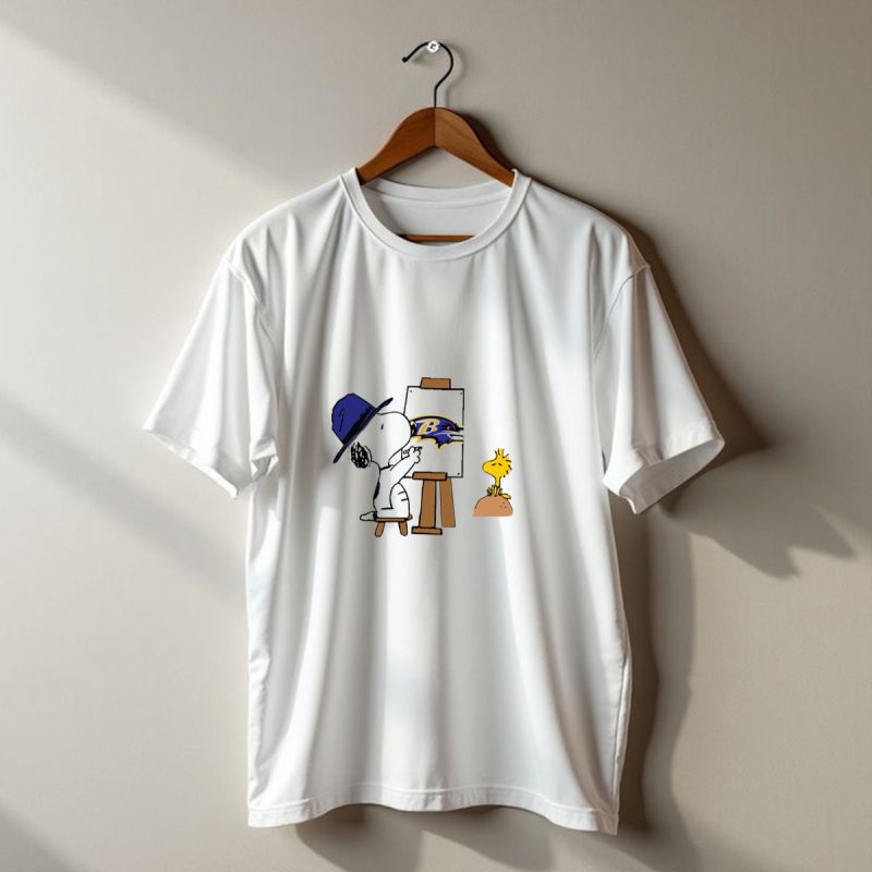Snoopy Painting Baltimore Ravens Logo With Woodstock T Shirt 1 T Shirt 1