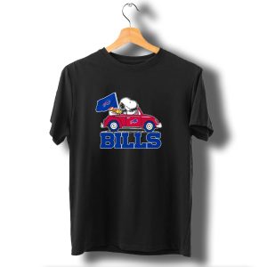 Snoopy Woodstock Driving Red Car Buffalo Bills Flag T-Shirt