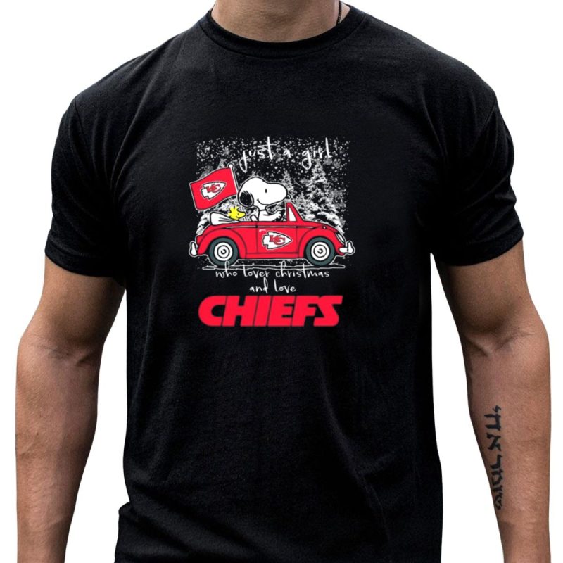 Snoopy Woodstock Peanuts Just A Girl Who Loves Christmas And Kansas City Chiefs T Shirt T Shirt 1 1