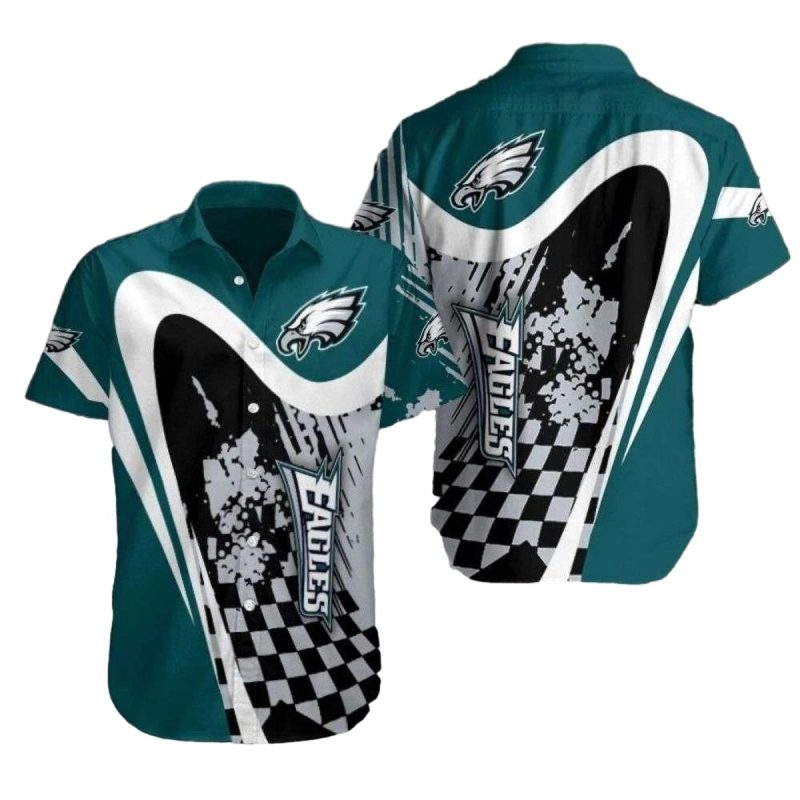 Speed Check Eagles Hawaiian Shirt Racing Teal And White 1