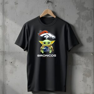 Star Wars Baby Yoda Holding Denver Broncos Helmet T-Shirt