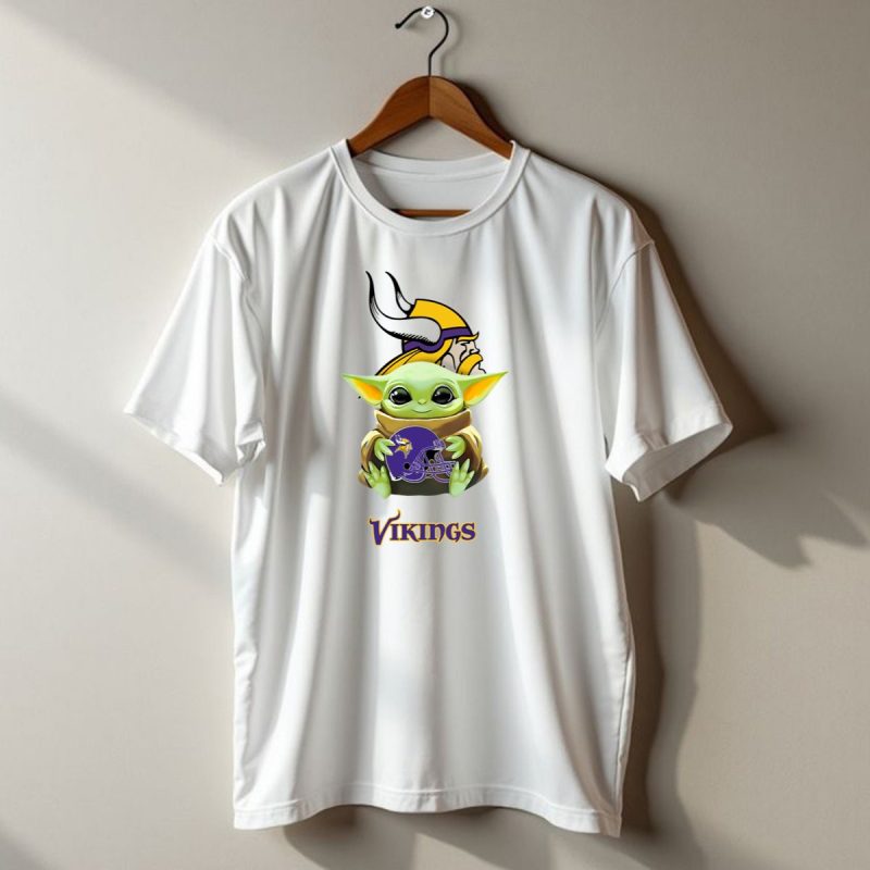 Star Wars Baby Yoda Holding Minnesota Vikings Helmet With Vikings T Shirt 1 T Shirt 1