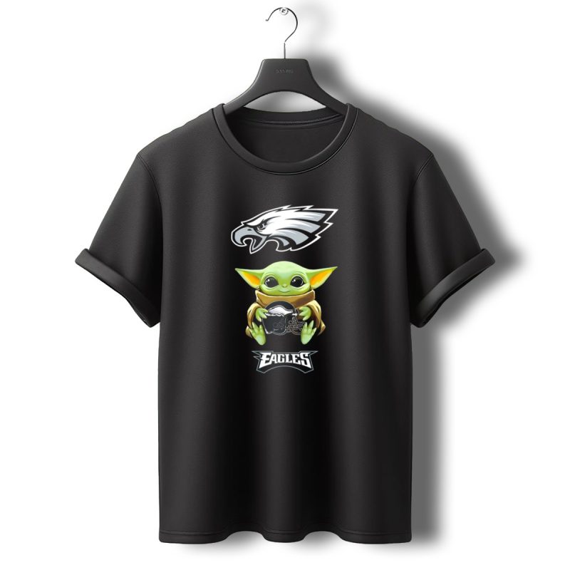 Star Wars Baby Yoda Holding Philadelphia Eagles Football Helmet T Shirt T Shirt 0 1