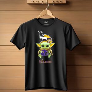 Star Wars The Child Hugging Minnesota Vikings Helmet With Vikings T Shirt