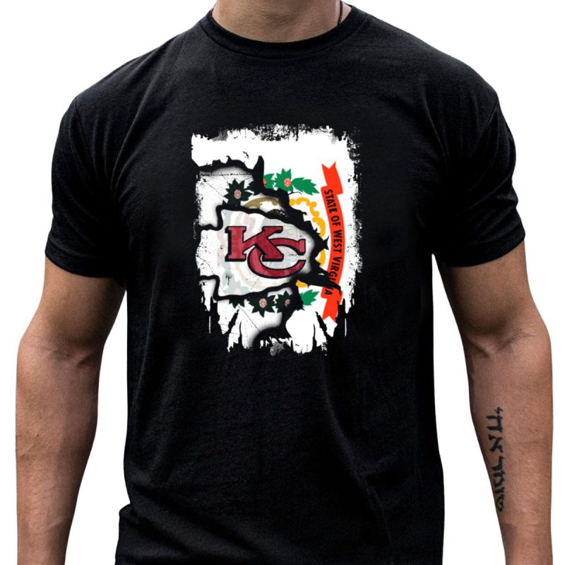 State Of West Virginia Torn Kc Chiefs Logo Chiefs Fans T Shirt T Shirt 1 1