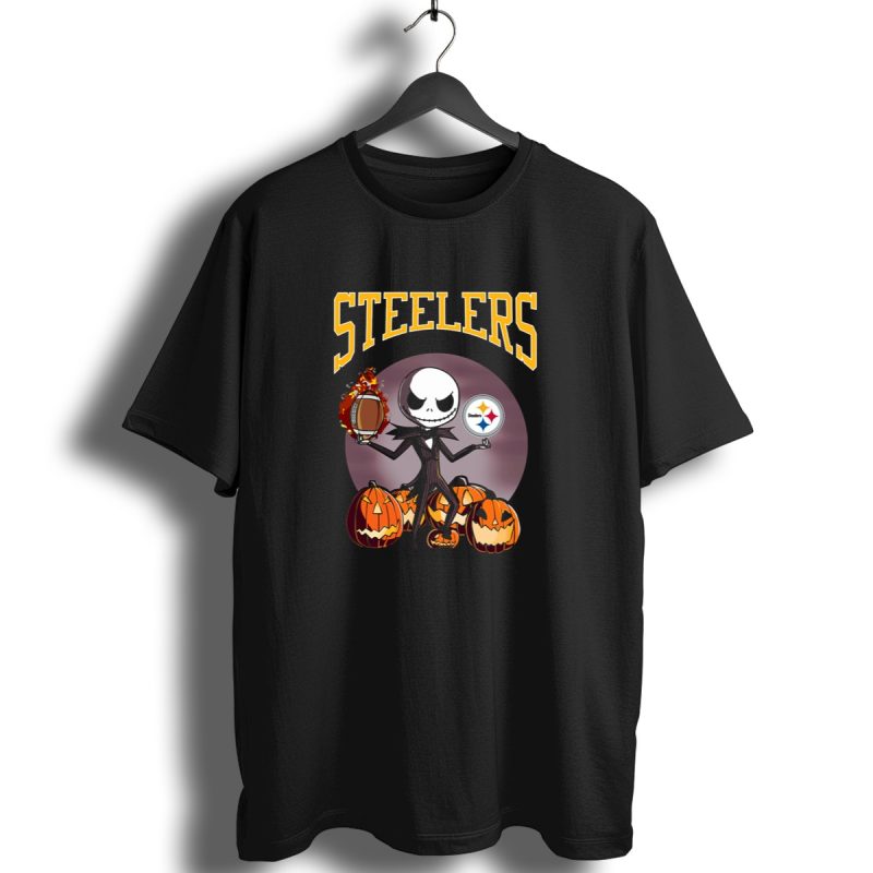 Steelers Jack Skellington Holding Football With Pumpkins And Pittsburgh Steelers T Shirt 1 T Shirt 1