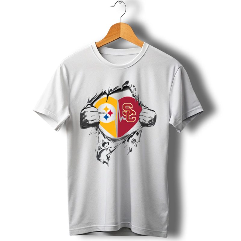 Steelers Trojans Heart With Pittsburgh Steelers And Usc Trojans T Shirt 1 T Shirt 1