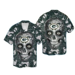 Sugar Skull Green Bay Packers Day Of The Dead Hawaiian Shirt